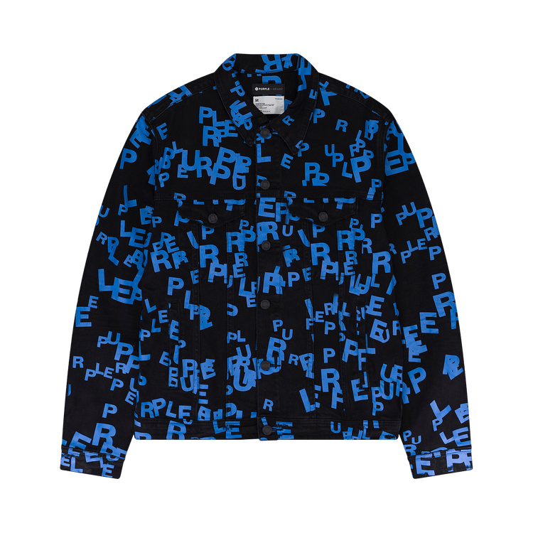 PURPLE BRAND Letters Screen Print Trucker Denim Jacket 'Black/Blue'