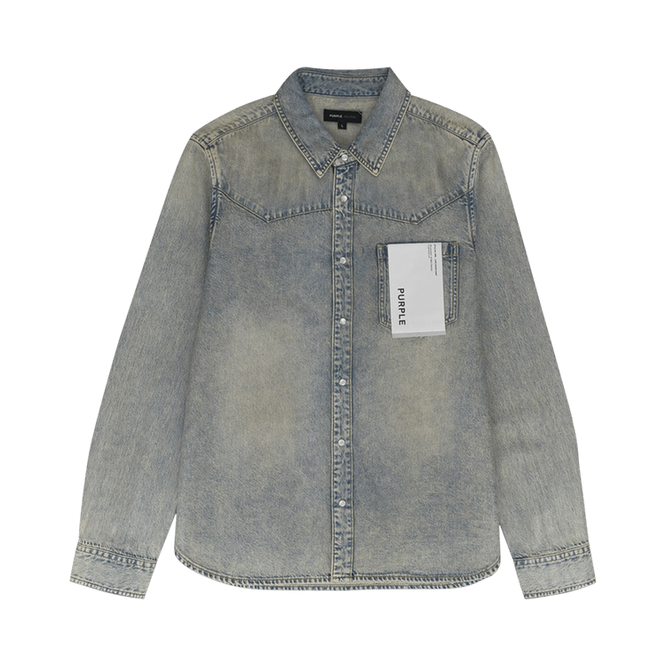 PURPLE BRAND Long-Sleeve Coated Western Shirt 'Light Indigo'