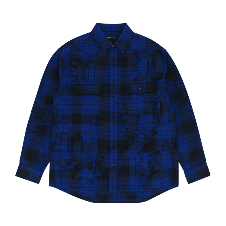 PURPLE BRAND Plaid Flannel Long-Sleeve Shirt 'Blue'