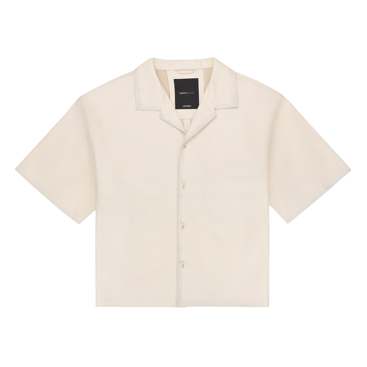 PURPLE BRAND Antique White Leather Short Sleeve Shirt 'Cream'