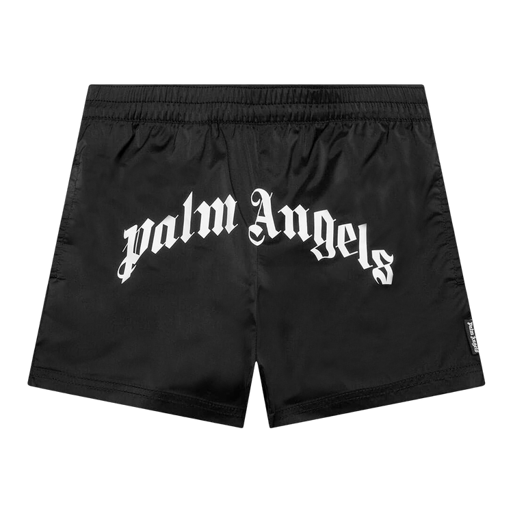 Palm Angels Curved Logo Beachwear Short 'Black/White'
