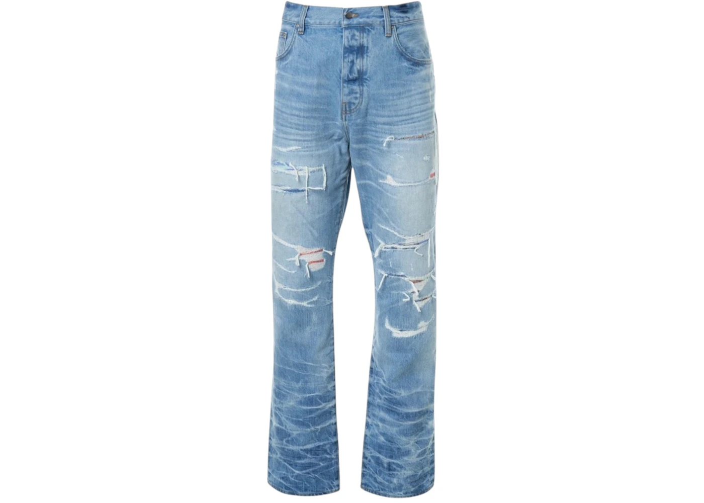 AMIRI Aloha Patch Straight Fit Faded Indigo Blue Jeans Blue