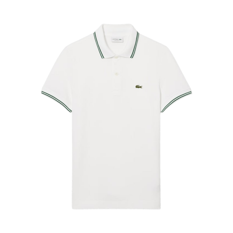 Lacoste Short-Sleeve Regular Fit Stripe Collar Pique Polo 'White'