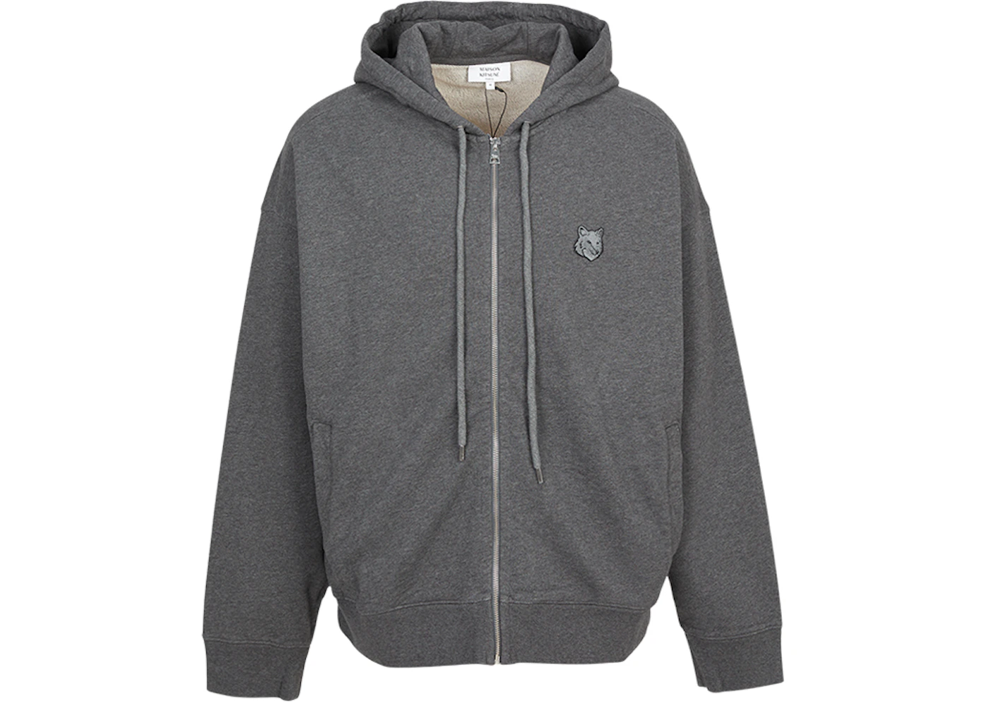 Maison Kitsune Fox Head Hood Zip Up Sweatshirt Gray