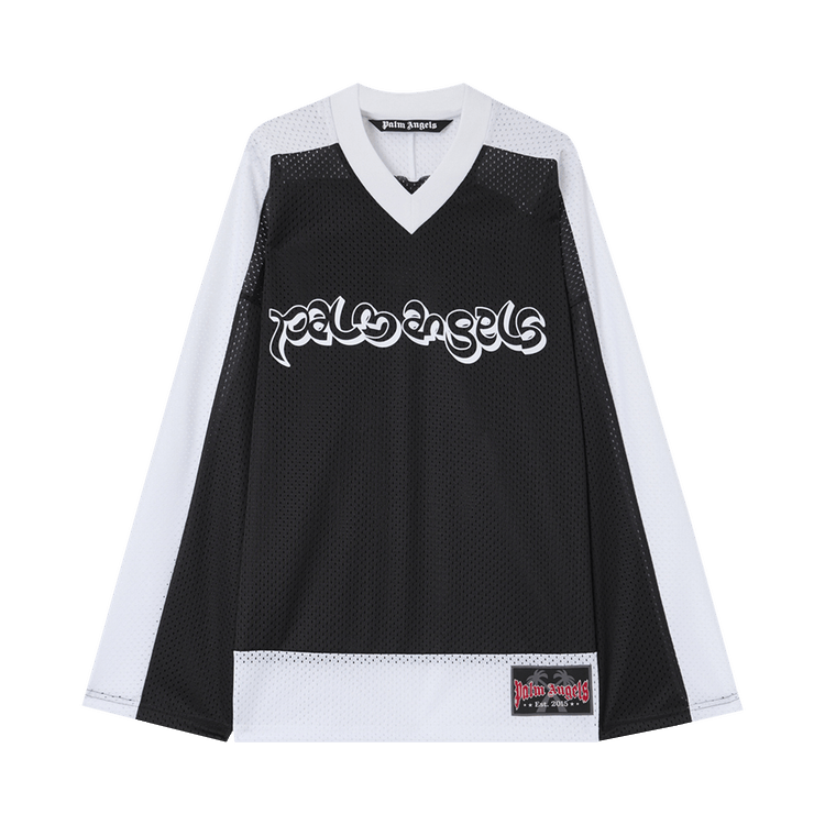 Palm Angels Thai Logo Mesh Loose Long-Sleeve Tee 'Black/White'