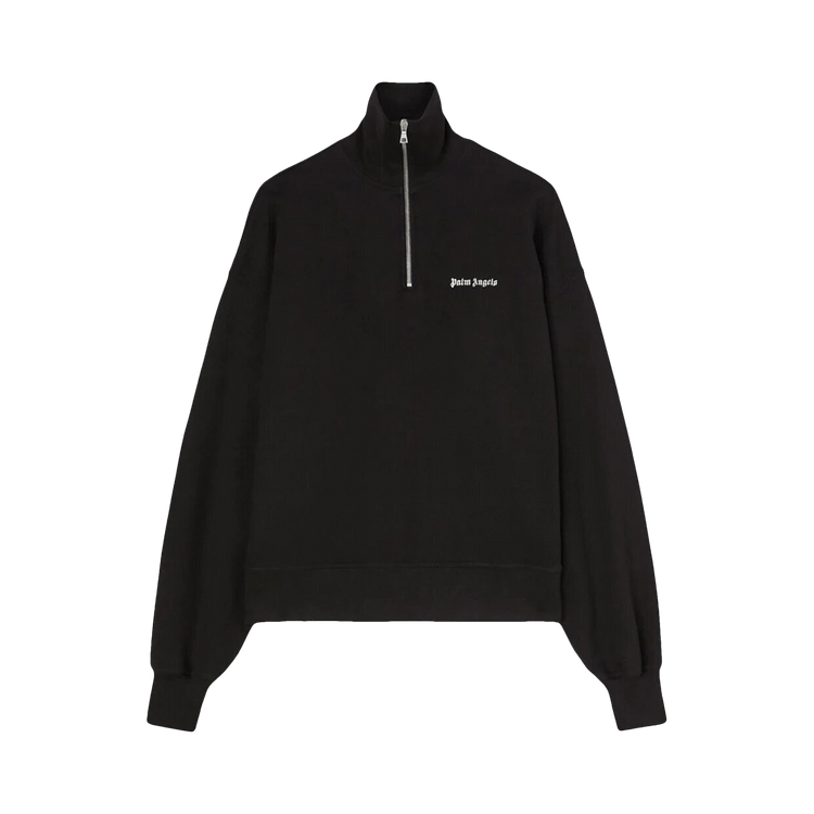 Palm Angels Logo Embroidered Half Zip Sweatshirt 'Black/White'