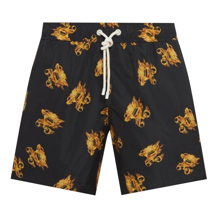 Palm Angels Burning Monogram Swim Shorts 'Black/Gold'