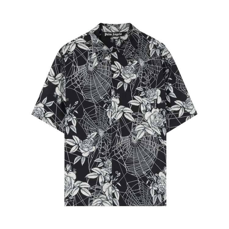 Palm Angels Roses Print Bowling Shirt 'Black/Optic'