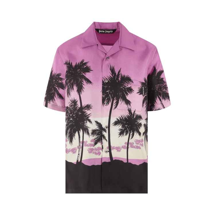 Palm Angels Palm Tree Print Silk Shirt 'Purple/Black'