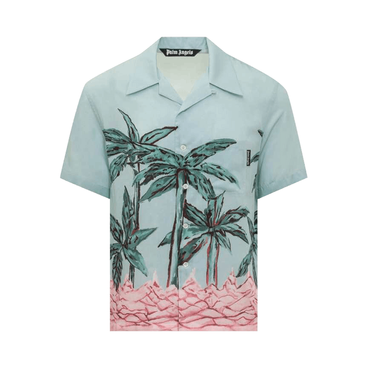 Palm Angels Palms Row Button Up Bowling Shirt 'Light Blue/Green'