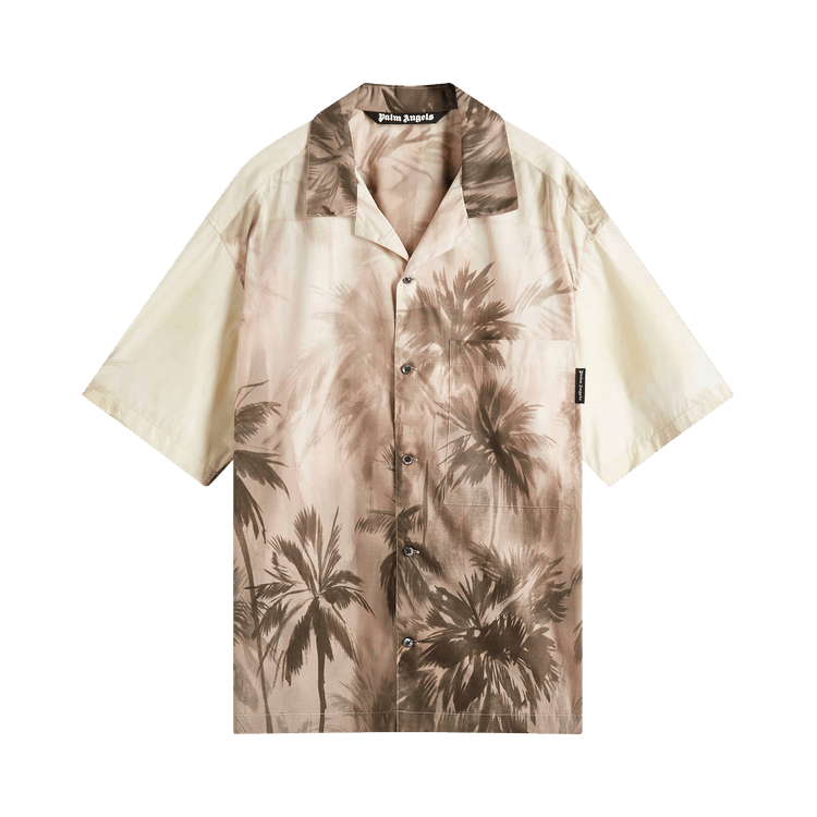 Palm Angels Sunset Palms Bowling Shirt 'Beige'