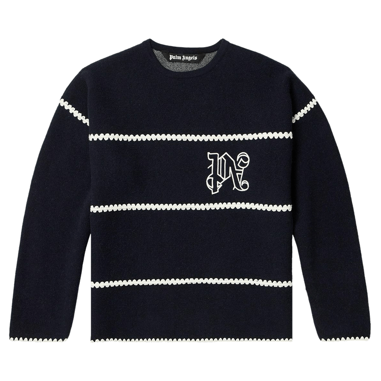 Palm Angels Monogram Striped Sweater 'Navy Blue'