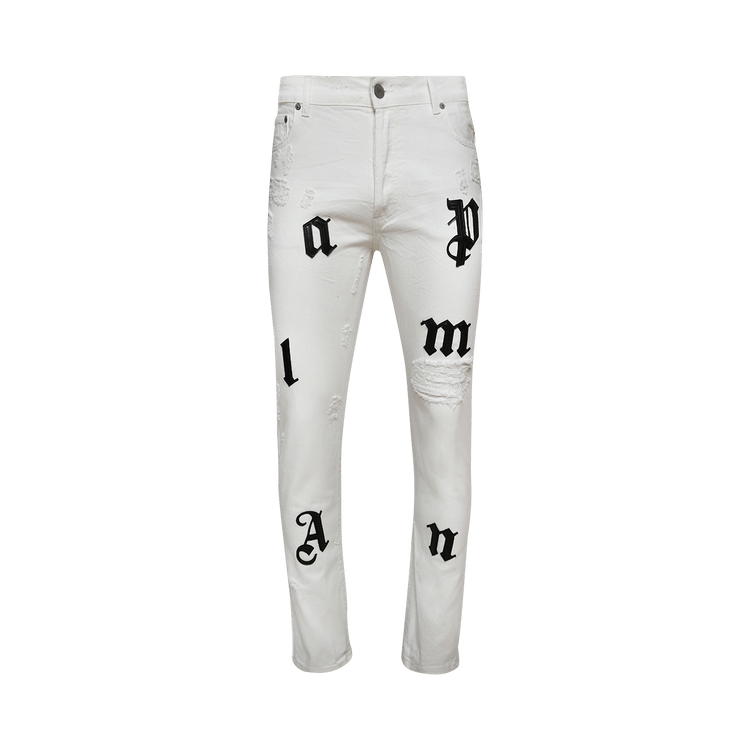 Palm Angels Bull Logo Patch Regular 5 Pocket Jeans 'Off White/Black'