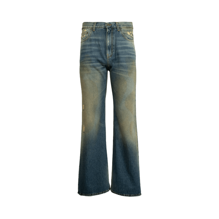 Palm Angels Ripped Straight Leg Jeans 'Blue/Brown'