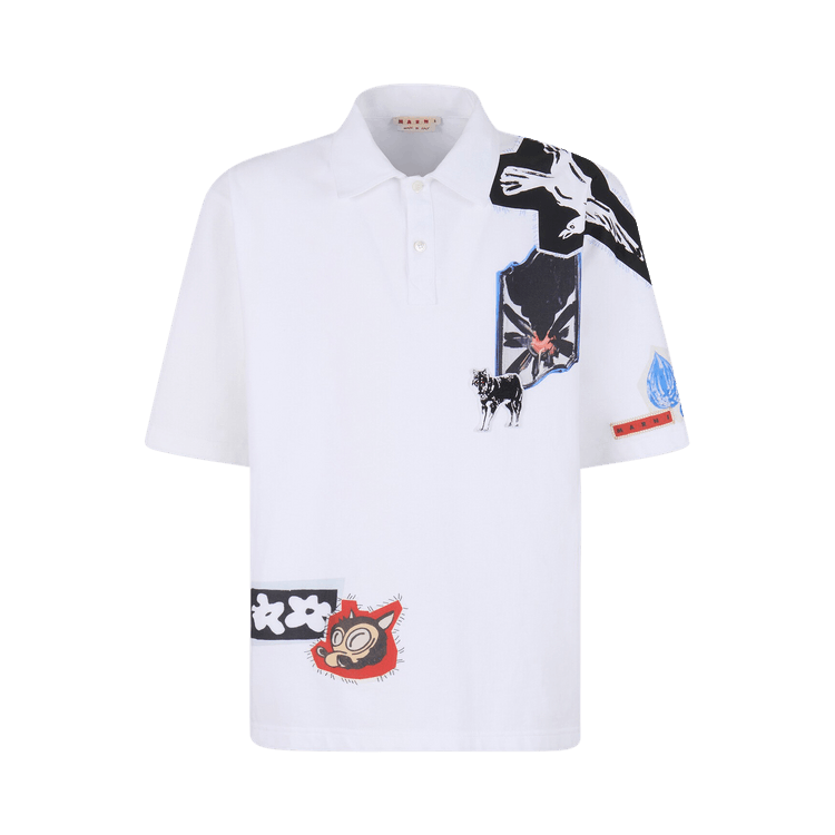 Marni Mixed Media Compact Jersey Polo 'Lily White'