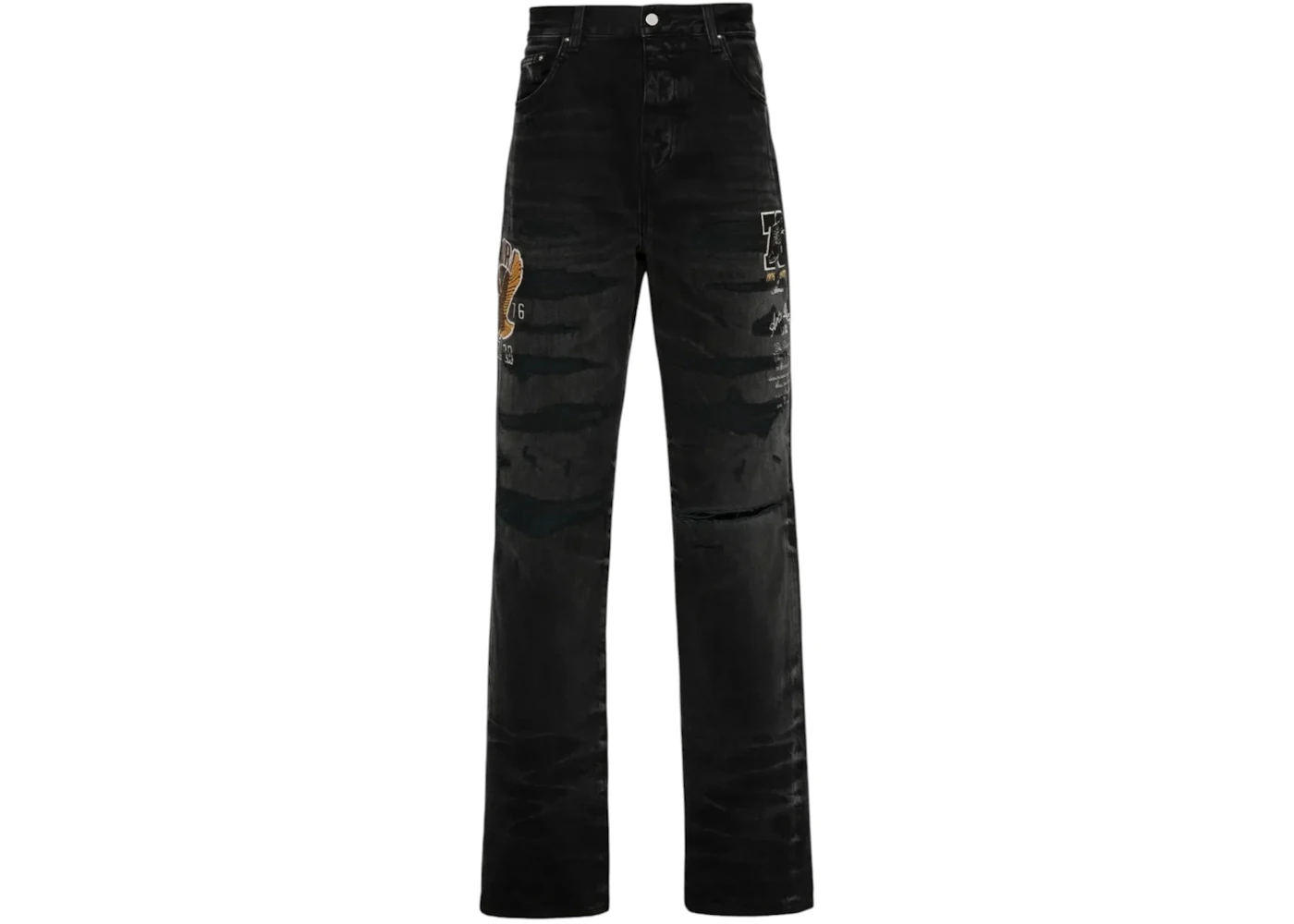 AMIRI Varsity Eagle Logo Straight Jean Faded Black