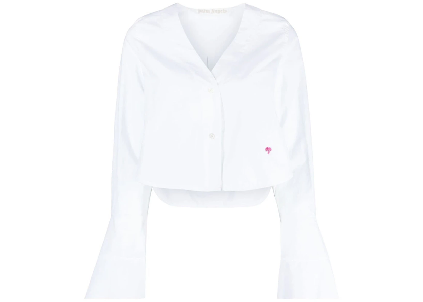 Palm Angels Flute Sleeves Cropped Cotton Shirt White