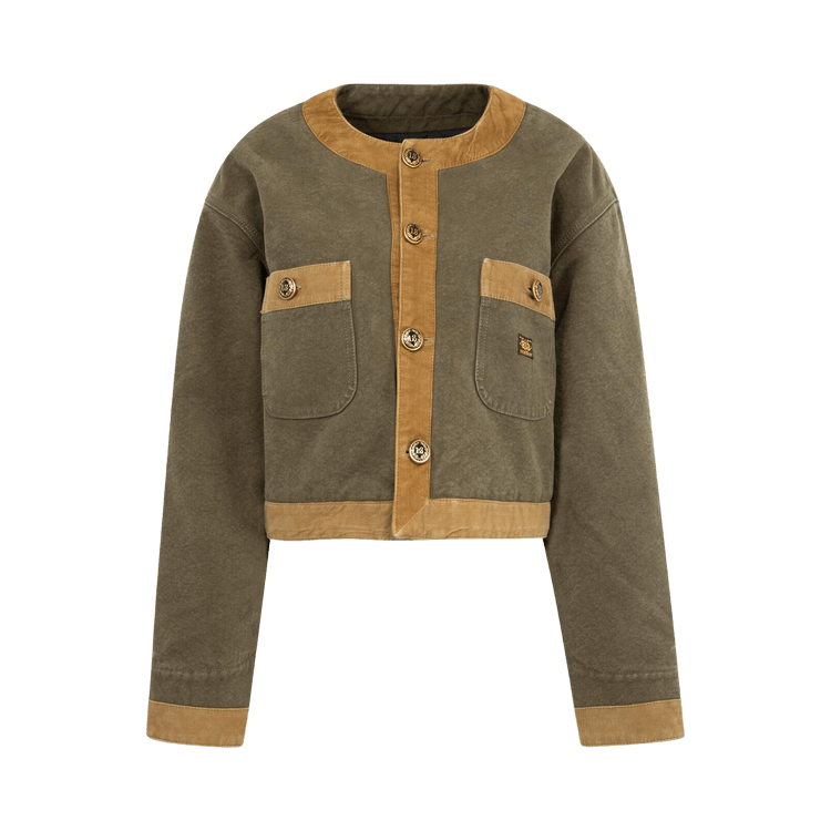 R13 Cord Trimmed Cropped Chore Jacket 'Dusky Olive/Canvas Green'