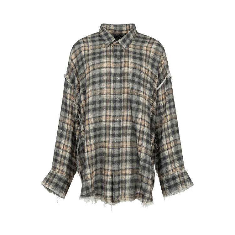 R13 Shredded Seam Drop Neck Shirt 'Grey/Cream Plaid'