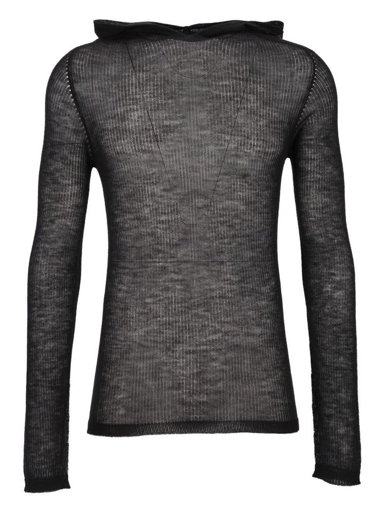 Rick Owens Long-Sleeved Hooded Ribbed Knit Top