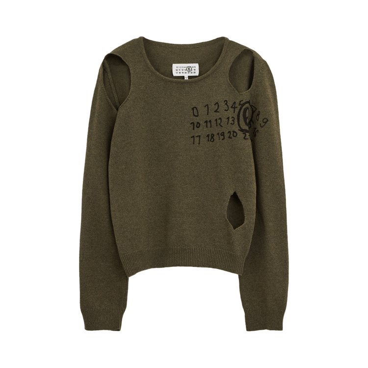 MM6 Maison Margiela Number Print Cut-Out Jumper 'Khaki'