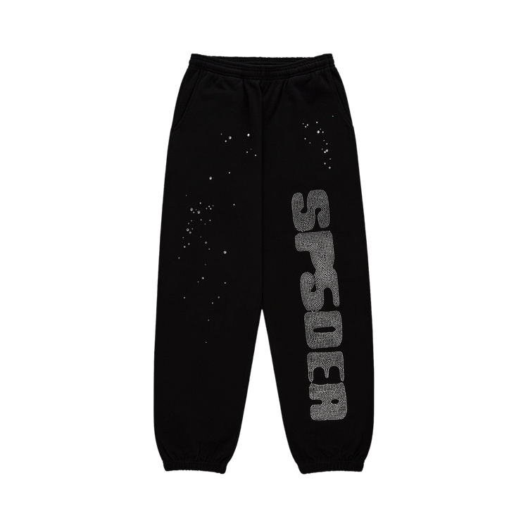Sp5der Rhinestone Silk Sweatpant 'Black'
