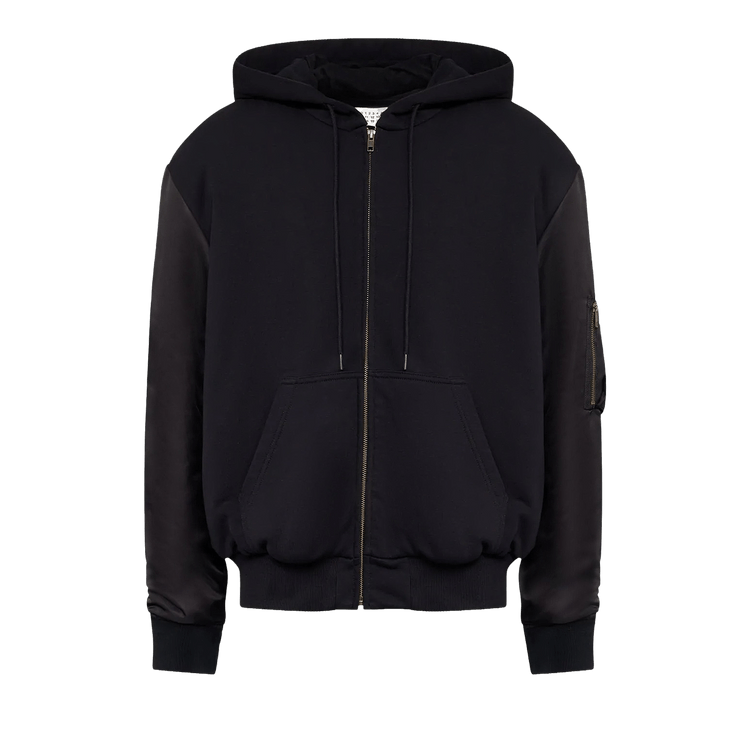 MM6 Maison Margiela Zip Hoodie With Nylon Sleeves 'Black'