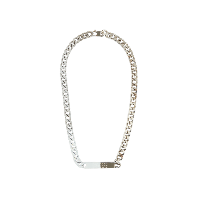 MM6 Maison Margiela Minimal Logo ID Tag Curb Necklace 'Polished Palladio/White'