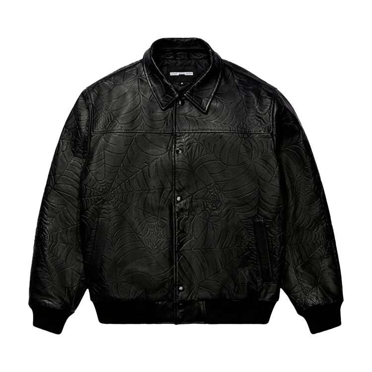 Sp5der Debossed Web Leather Jacket 'Black'