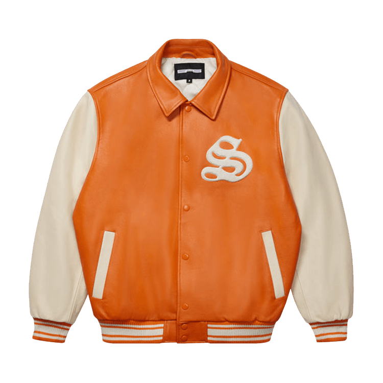 Sp5der Leather Varsity Jacket 'Orange'