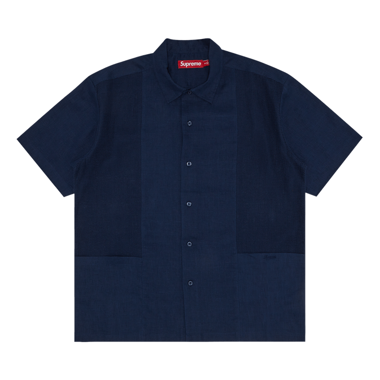 Supreme Mesh Panel Linen Short-Sleeve Shirt 'Navy'