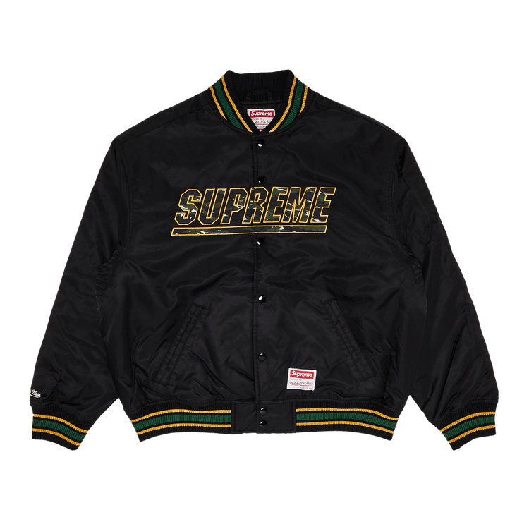 Supreme x Mitchell & Ness Camo Logo Varsity Jacket 'Black'