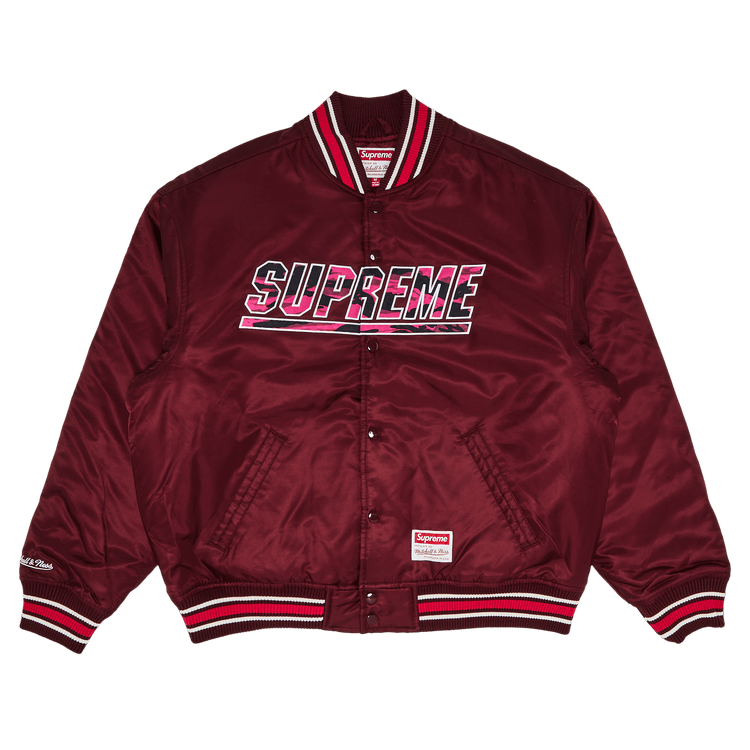 Supreme x Mitchell & Ness Camo Logo Varsity Jacket 'Burgundy'