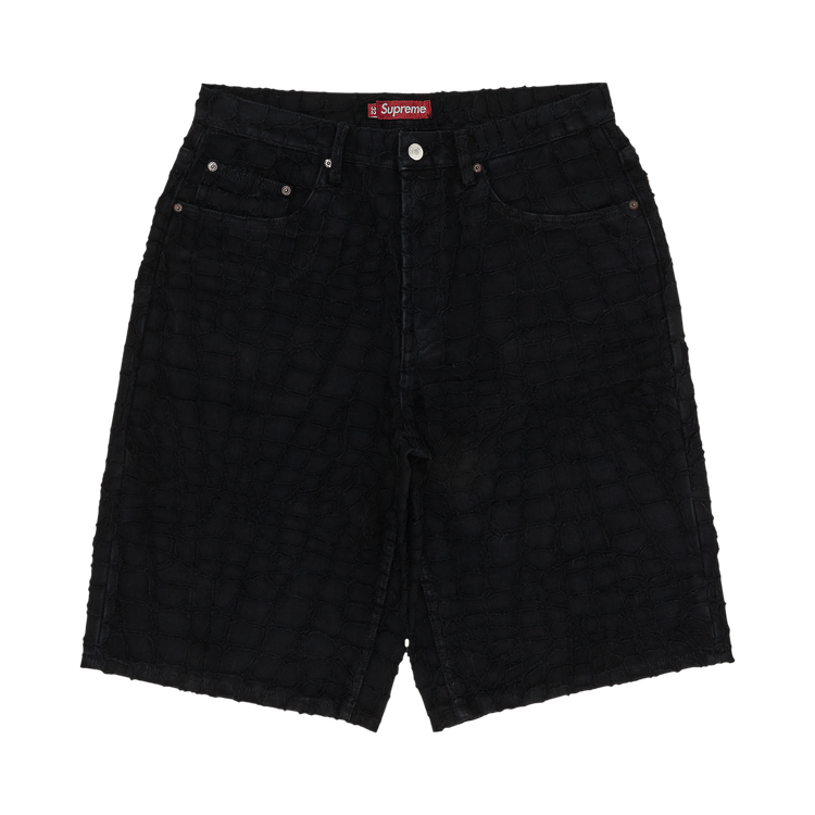 Supreme Frayed Croc Baggy Denim Short 'Black'