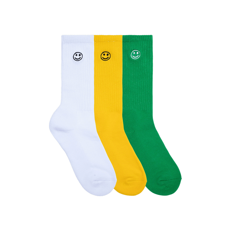 GOLF WANG Smiley Embroidered Socks (3 Pack) 'White/Green/Yellow'