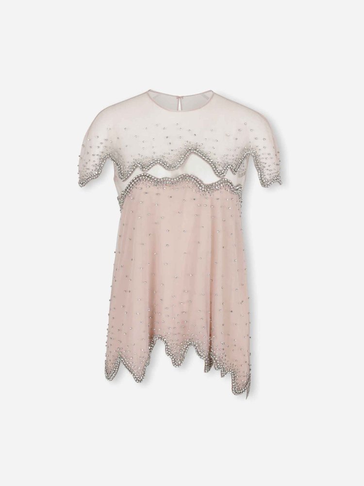 Costarellos Anika French Tulle Embellished Wave Top