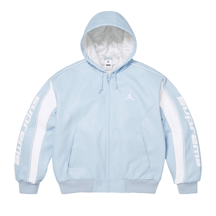 Supreme x Jordan Hooded Leather Jacket 'Light Blue'