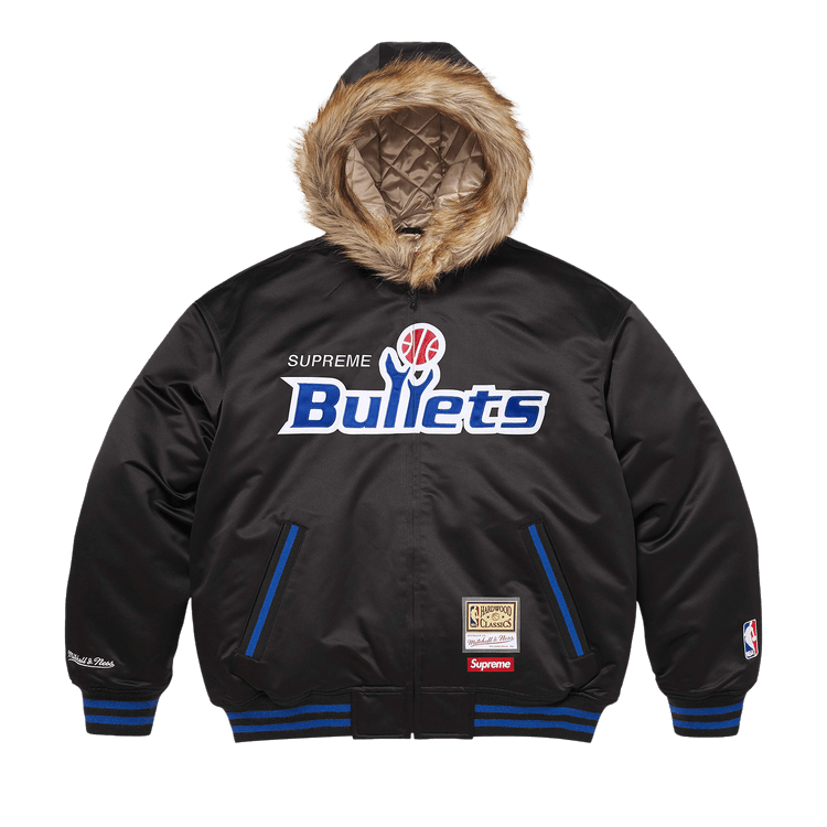 Supreme x Mitchell & Ness Teams Hooded Satin Varsity Jacket 'Black'