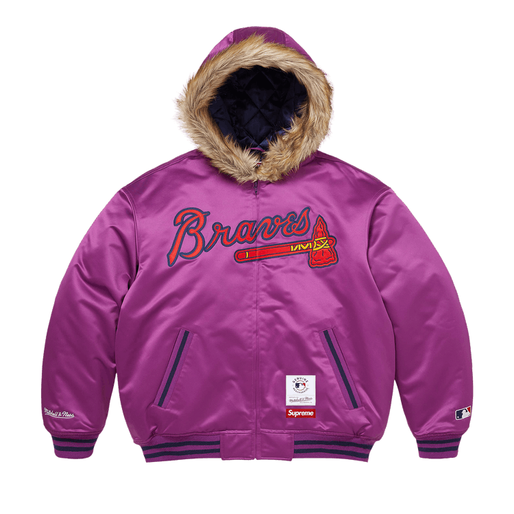Supreme x Mitchell & Ness Teams Hooded Satin Varsity Jacket 'Purple'