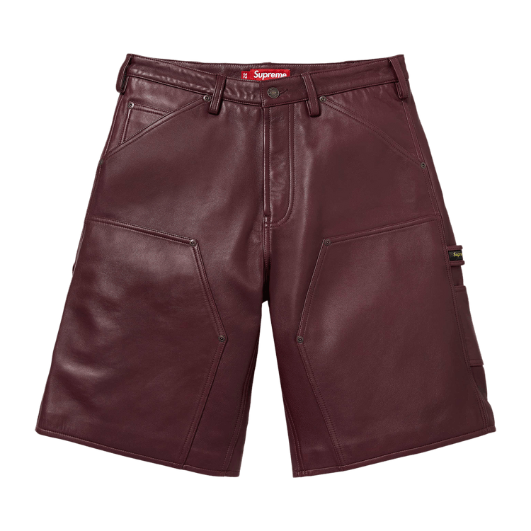 Supreme Leather Double Knee Painter Short 'Burgundy'