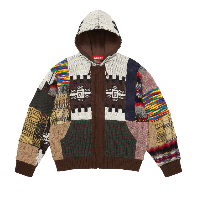 Supreme Patchwork Zip Up Hooded Sweater 'Brown'