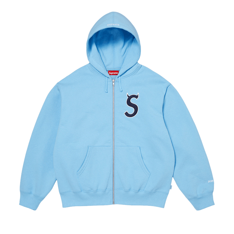 Supreme Devil S Logo Zip Up Hooded Sweatshirt 'Light Blue'