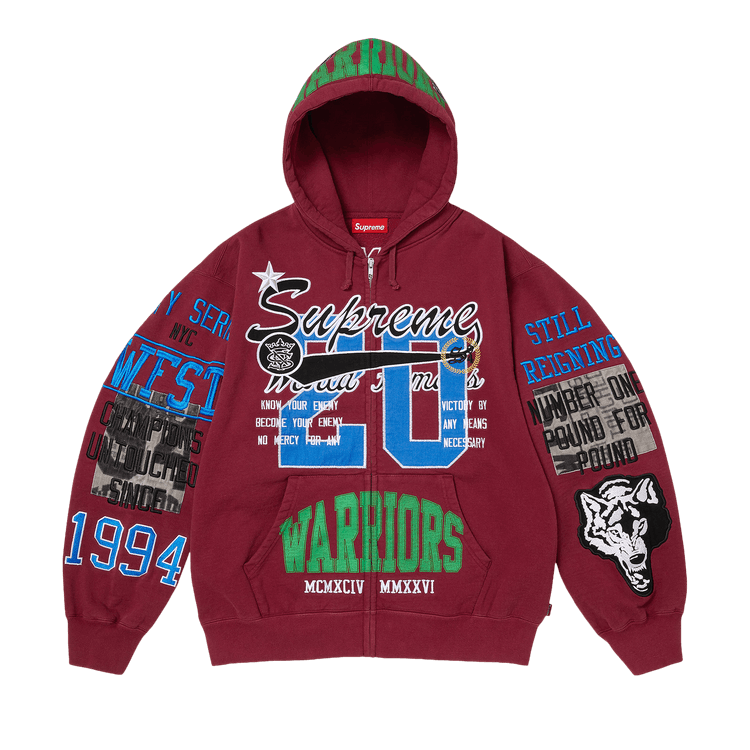 Supreme Warriors Appliqué Zip Up Hooded Sweatshirt 'Cardinal'