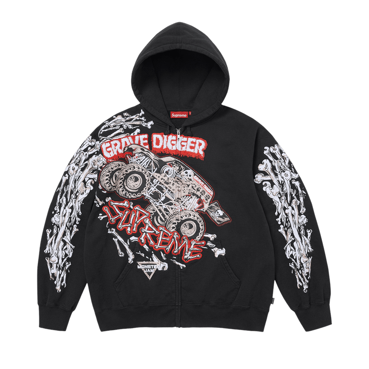Supreme Monster Jam Grave Digger Bones Zip Up Hooded Sweatshirt 'Black'