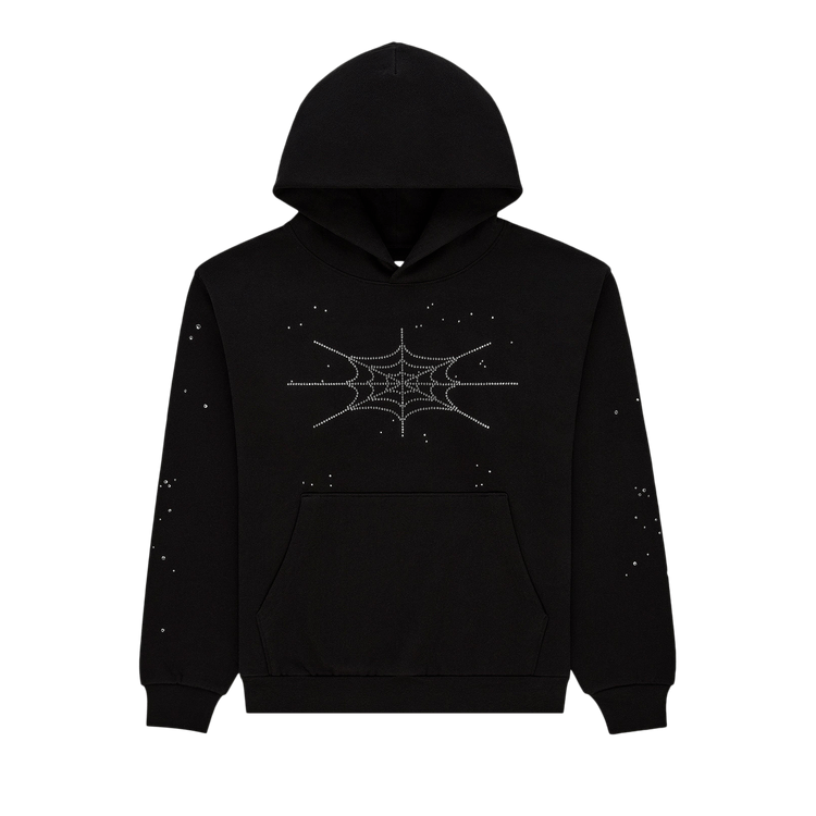Sp5der Rhinestone Silk Hoodie 'Black'