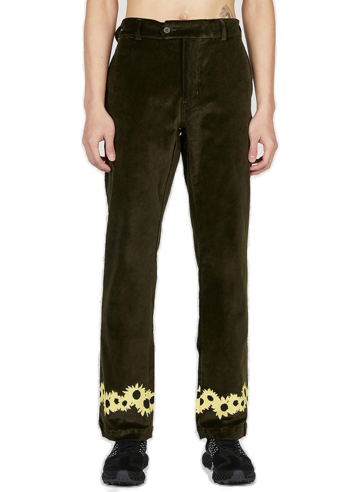 Saintwoods Floral Printed Straight-Leg Velvet Pants