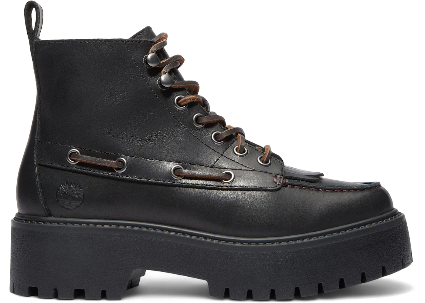 Timberland Stone Street Mid 7-Eye Platform Kiltie Boot Black Full-Grain (Women's)