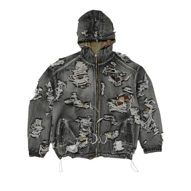 Thug Club Hell Denim Camo Hooded Zip-Up 'Black'
