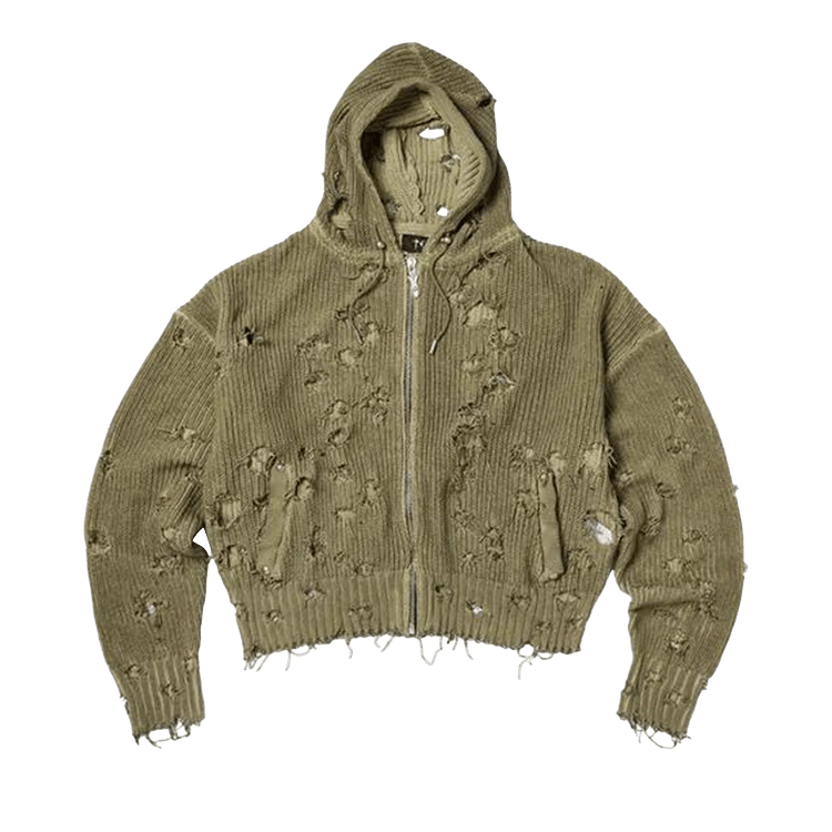 Thug Club Destroyed Knit Zip-Up Hoodie 'Beige'