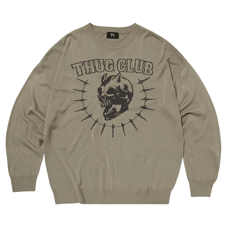 Thug Club Riding Skull Knit Sweater 'Beige'